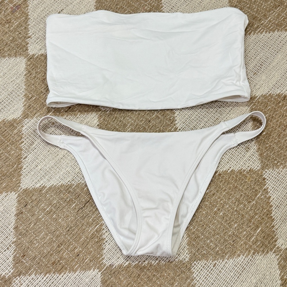 L.A. Hearts bikini set strapless bandeau top criss cross strappy cheeky bottoms